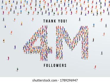 Thank you 4 million or four million followers design concept made of people crowd vector illustration.