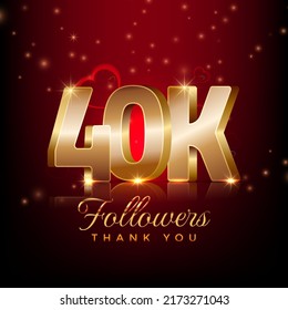 Thank you 40 thousand followers happy celebration banner 3d style red and gold background