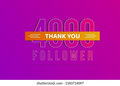 Thank you 4000 follower illustration with thanks on ribbon. Vector illustration in flat style,greeting card,thank you card
