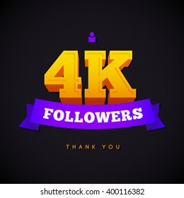 Thank you 4000 followers card. Vector thanks design template for network friends and followers. Image for Social Networks. Web user celebrates a large number of subscribers or followers.