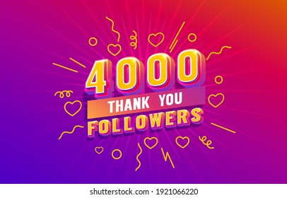 Thank you 4000 followers, peoples online social group, happy banner celebrate, Vector illustration