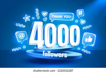 Thank you 4000 followers, peoples online social group, happy banner celebrate, Vector illustration