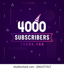 Thank you 4000 subscribers, 4K subscribers celebration modern colorful design.