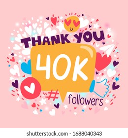 Thank you 40000 or 40k followers. Congratulation card. Blogger celebrates a many large number of subscribers.