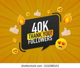 Thank you 40000 followers on yellow background. White background. Vector design. Flat design. Social media