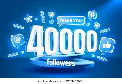 Thank you 40000 followers, peoples online social group, happy banner celebrate, Vector illustration