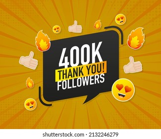 Thank you 400000 followers on yellow background. White background. Vector design. Flat design. Social media