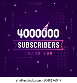 Thank you 4000000 subscribers, 4M subscribers celebration modern colorful design.