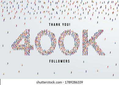 Thank you 400K or four hundred thousand followers. large group of people form to create 400K vector illustration