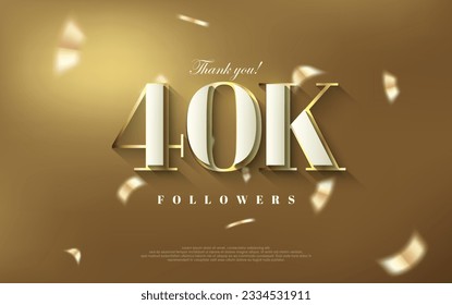 Thank you 40k followers background, shiny luxury gold design.