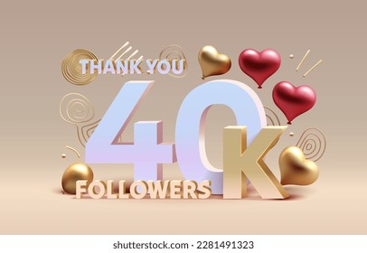 Thank you 40k followers, peoples online social group, happy banner celebrate, Vector illustration