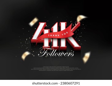 Thank you 41k followers, with 3d numbers with red ribbon.