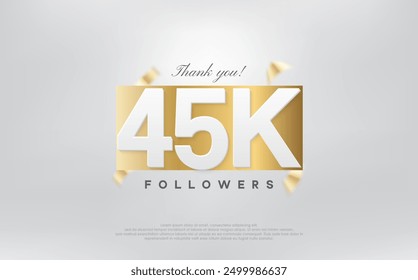 thank you 45k followers, simple design with numbers on gold paper.