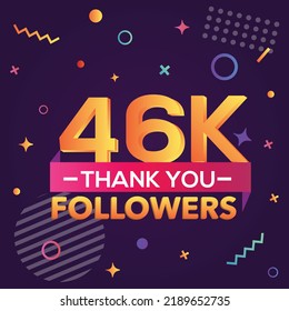 Thank you 46000 followers,thanks banner.First 46K follower congratulation card with geometric figures,lines,squares,circles for Social Networks.Web blogger celebrate a large number of subscribers.