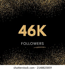 Thank you 46K or 46 Thousand followers. Vector illustration with golden glitter particles on black background for social network friends, and followers. Thank you celebrate followers, and likes.