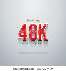 Thank you 48k followers, red numbers design on a white background.