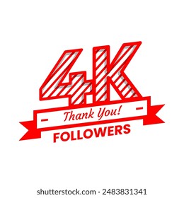 Thank You for 4k Followers on social media. four thousand followers Banner Banner with red and white color Decorative Elements