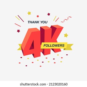 Thank you 4k social media followers, modern flat banner. Easy to use for your website or presentation.