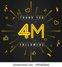 Thank you 4M followers Design. Celebrating 4 or four million followers. Vector illustration.