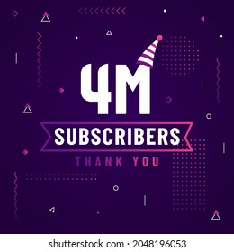 Vielen Dank 4M-Abonnenten, 4000000 Abonnenten feiern modernes farbenfrohes Design.