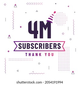 Thank you 4M subscribers, 4000000 subscribers celebration modern colorful design.