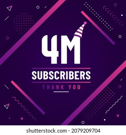 Thank you 4M subscribers, 4000000 subscribers celebration modern colorful design.