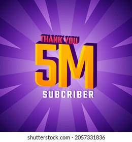 Thank You 5 M Subscribers Celebration Background Design. 5000000 Subscribers Congratulation Post Social Media Template.