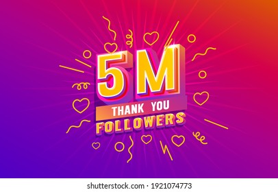 Thank you 5 million followers, peoples online social group, happy banner celebrate, Vector illustration
