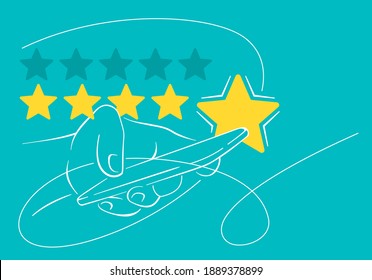 Thank You for 5 stars feedback motivation - five rating stars collecting into positive feedback - best satisfaction level and critic concept - flat style vector concept. Vector illustration
