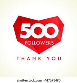 Thank you 500 followers card. Red color thanks for following people. Five hundred likes celebration. Isolated abstract graphic design template. Holiday image concept for 500. Creative art decoration.