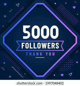 Thank you 5000 followers, 5K followers celebration modern colorful design.