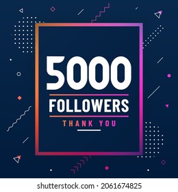 Thank you 5000 followers, 5K followers celebration modern colorful design.