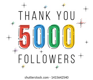 Thank you 5000 followers. Congratulations social network progress. Vector line art illustration.