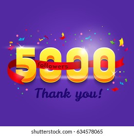 Thank you 5000 followers network card. Vector design template for friends, subscribers and followers. Banner for Social Networks. Card for user who celebrates a big number of followers.