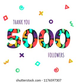 Thank you 5000 followers numbers postcard. Congratulating gradient flat style gradient 5k thanks image vector illustration isolated on white background. Template for internet media and social networks