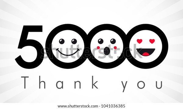 Thank you 5000 followers numbers. Congratulating\
black and white thanks, image for net friends in two 2 colors,\
customers likes, % percent off discount. Round isolated emoji\
smiling people faces.