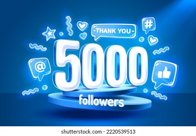 Thank you 5000 followers, peoples online social group, happy banner celebrate, Vector illustration