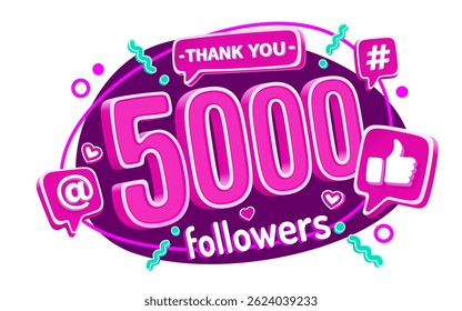 Thank you 5000 followers, peoples online social group, happy banner celebrate, Vector illustration