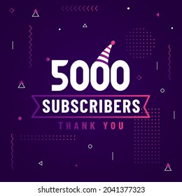 Thank you 5000 subscribers, 5K subscribers celebration modern colorful design.