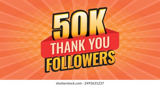 Thank you 50000 followers icon in flat style. Subscription amount vector illustration on isolated background. 50k follower sign business concept.