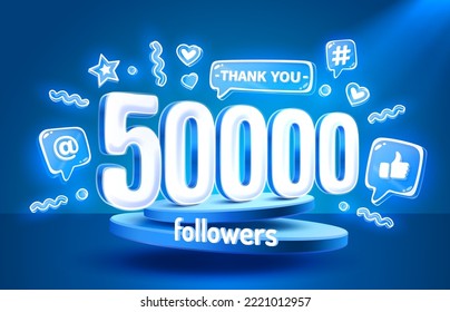 Thank you 50000 followers, peoples online social group, happy banner celebrate, Vector illustration