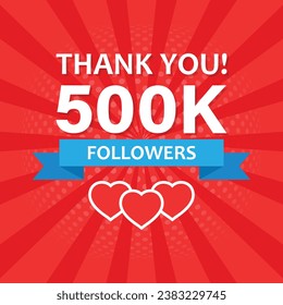 Thank you 500000 followers icon in flat style. Subscription amount vector illustration on isolated background. 500k follower sign business concept.