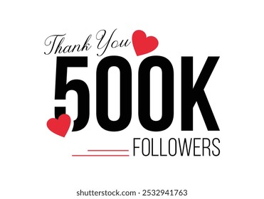 "Thank you 500k followers" social media celebration banner design template, follower sign business concept. EPS-10.