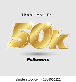 Thank you for 50k followers 3D gold logo isolated on elegant background, vector design for celebration purpose