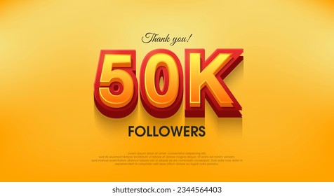 Thank you 50k followers 3d design, vector background thank you. Premium vector background for achievement celebration design.