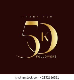 Thank you for 50k followers, 50,000 followers gold, followers to celebrate on social media, 50K subscribers Vector illustration.