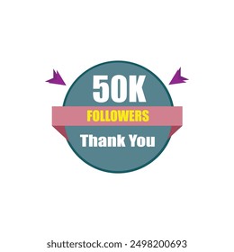 Thank you 50K followers, 50000 followers celebration modern colorful design. 50k followers Vector artwork isolated on a white background.