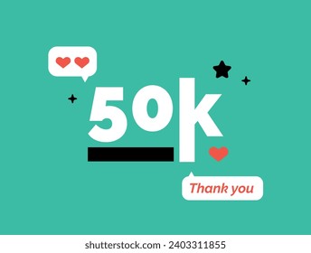 Thank You 50K Followers Card Celebration Vector Post Social Media Template