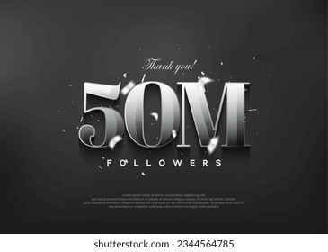 Thank you 50k followers. Elegant design with metallic silver color. Premium vector background for achievement celebration design.