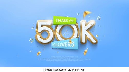 Thank you 50k followers, greetings with colorful themes with expensive premium designs. Premium vector background for achievement celebration design.